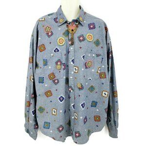 Lucci Moda Shirt Mens Large Chambray Southwest Long Sleeve Miami Beach